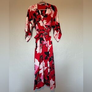 Zara Long Floral Print Robe Kimo Wrap Style Midi Dress XS Multicolor